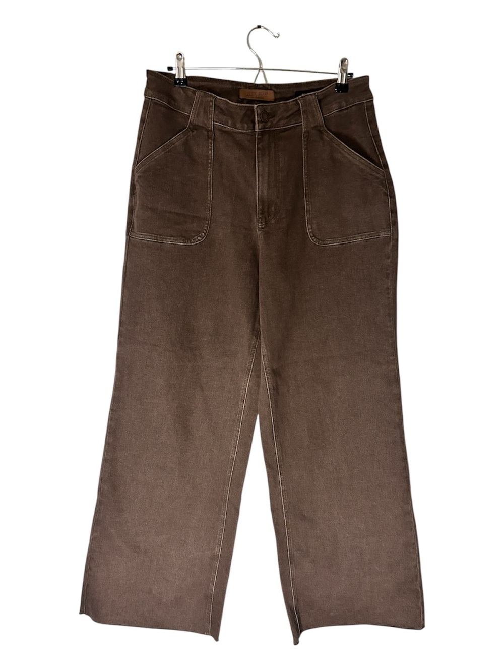 Judy Blue Retro Wide Leg high rise cocoa brown stretch raw hem Jeans. 14